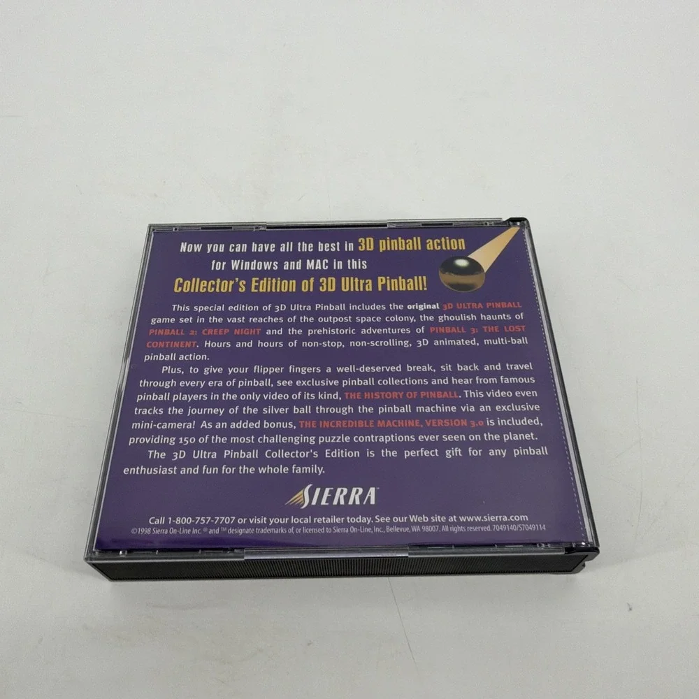 3D Ultra Pinball Collectors Edition PC CD Rom Sierra Creep Night Lost Continent